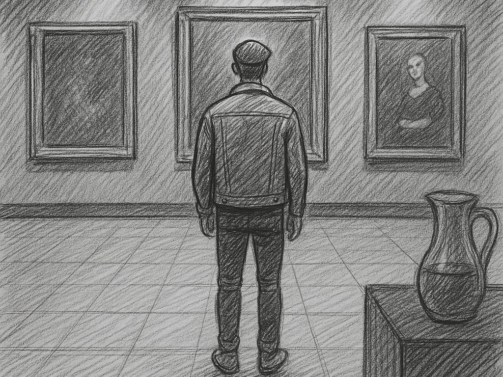 El board de la presentación: un hombre de espaldas frente a tres cuadros