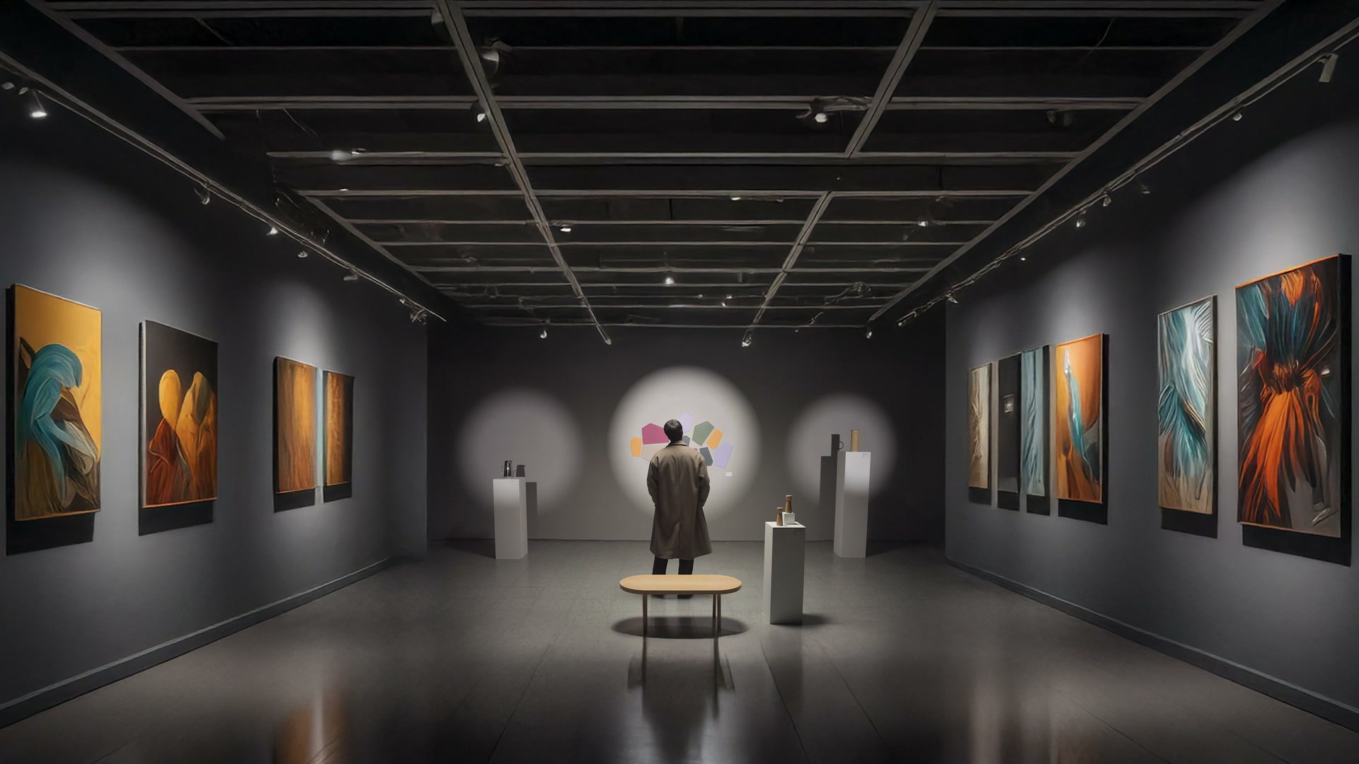 El museo entero y el visitante de espaldas